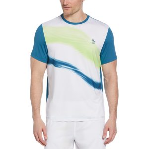 Original Penguin T-Shirt Mens TN SS Performance Tennis Colorblock Cre Corsair