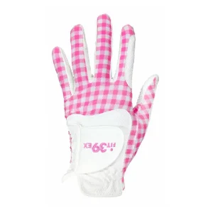 FIT 39EX Kadın Pembe Ekose Desenli Golf Eldiveni Sol El